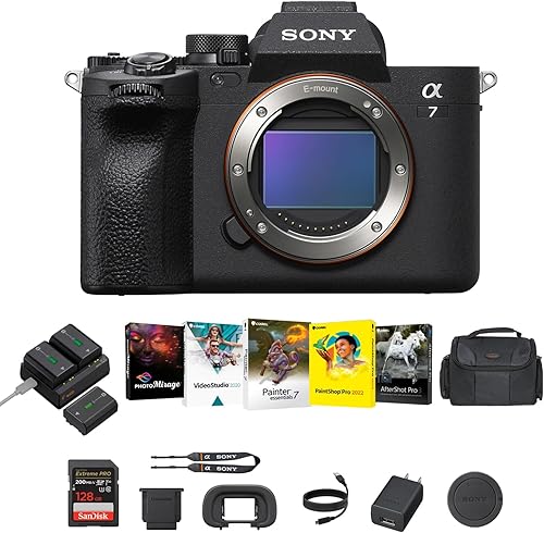 Sony a7 IV Cámara sin espejo de marco completo (negro) - Cámara digital híbrida rápida con baterías y kit de cargador doble, kit de software Corel,