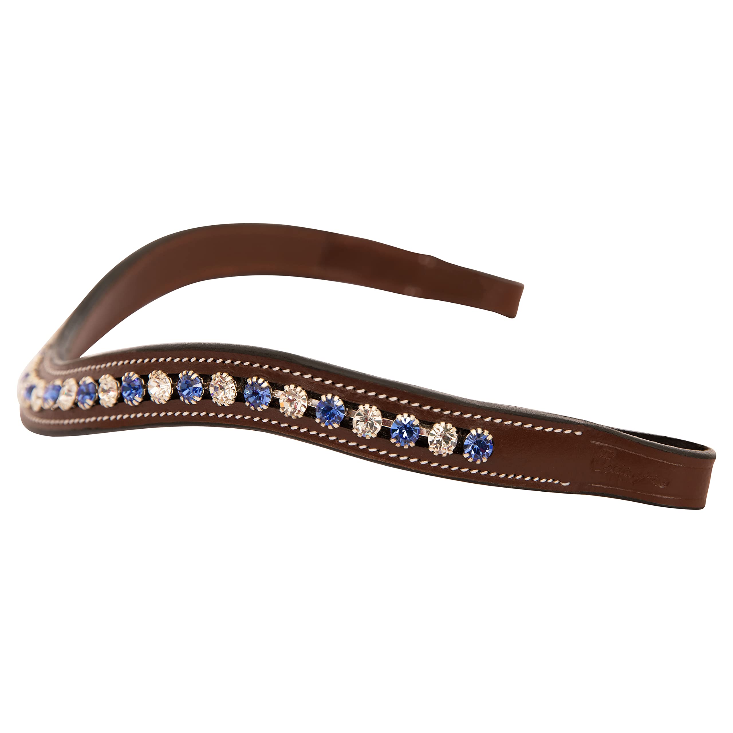 Exion Curved Crystal Browband for Horses – Soft Padded Bling English Bridle Brow Band | Dressage, Show, Jumping | Black, Brown| Clear & Blue Crystal Browband For Horses