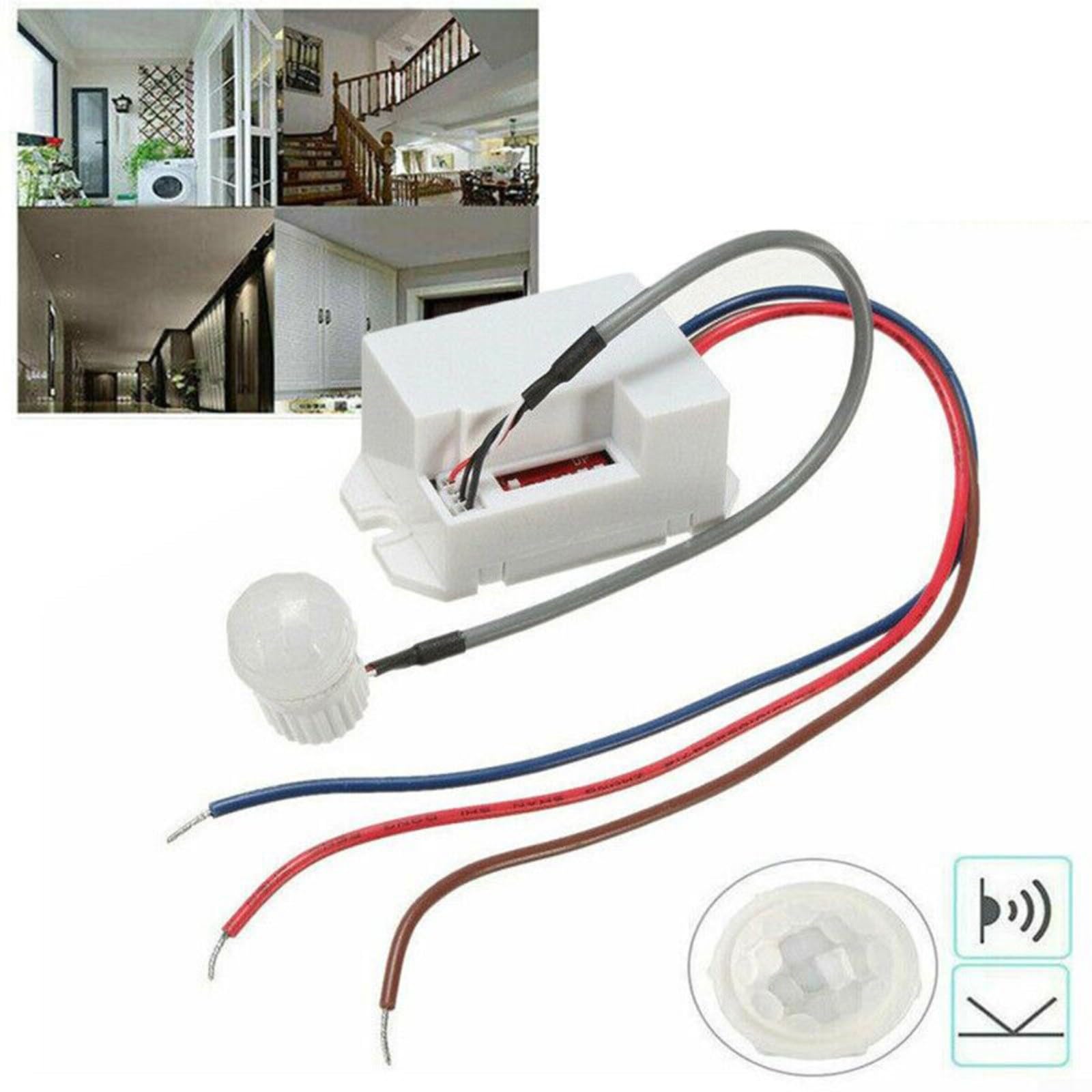 RANRAO voor 360° Mini Inbouw PIR Plafond Inbouw voor Installatie Bewegingssensor Detector Lichtschakelaar voor LED Infrarood Bewegingssensor, Programmeerbaar
