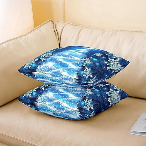Miniatura 4 de Juego de 2 fundas de almohada con diseño de árbol de Navidad de 18 x 18 pulgadas, fundas de almohada suaves con purpurina para árbol de Navidad,