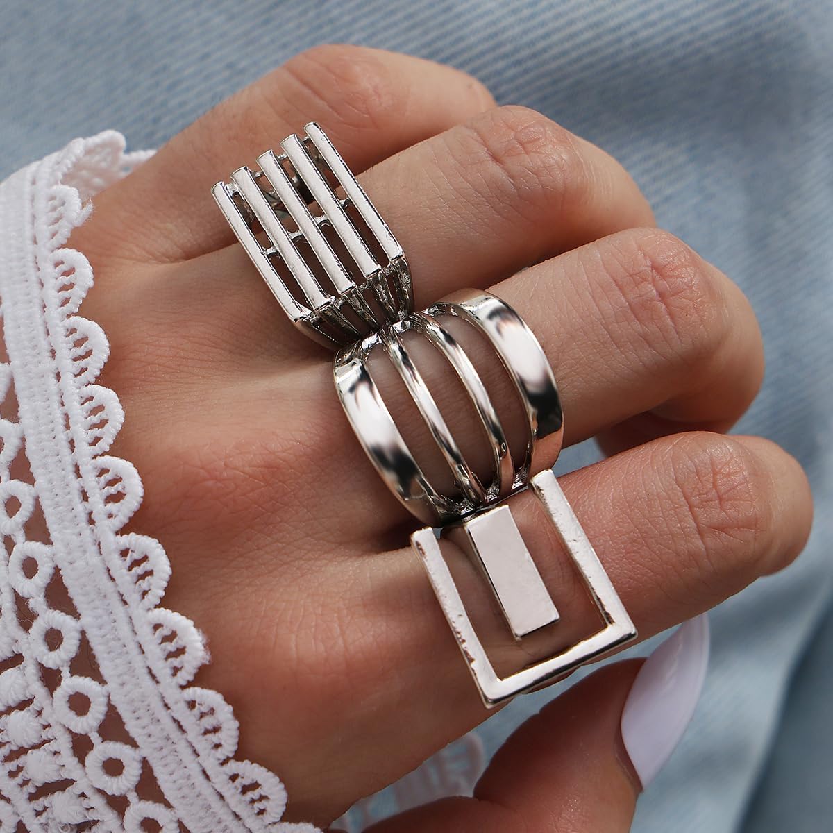 KISS WIFE Cool Rings Set for Women, Vintage Silver Punk Rings Bulk, Gothic Chunky Knuckle Emo Stackable Finger Ring Pack Western Jewelry Gift for Her - Image 8