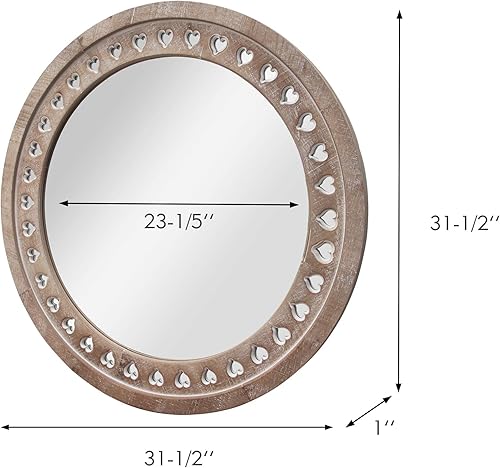 Miniatura 5 de Parisloft Espejo redondo de madera antigua de 31.5 pulgadas con marco de corazón amoroso recortado de madera, espejo circular decorativo de granja