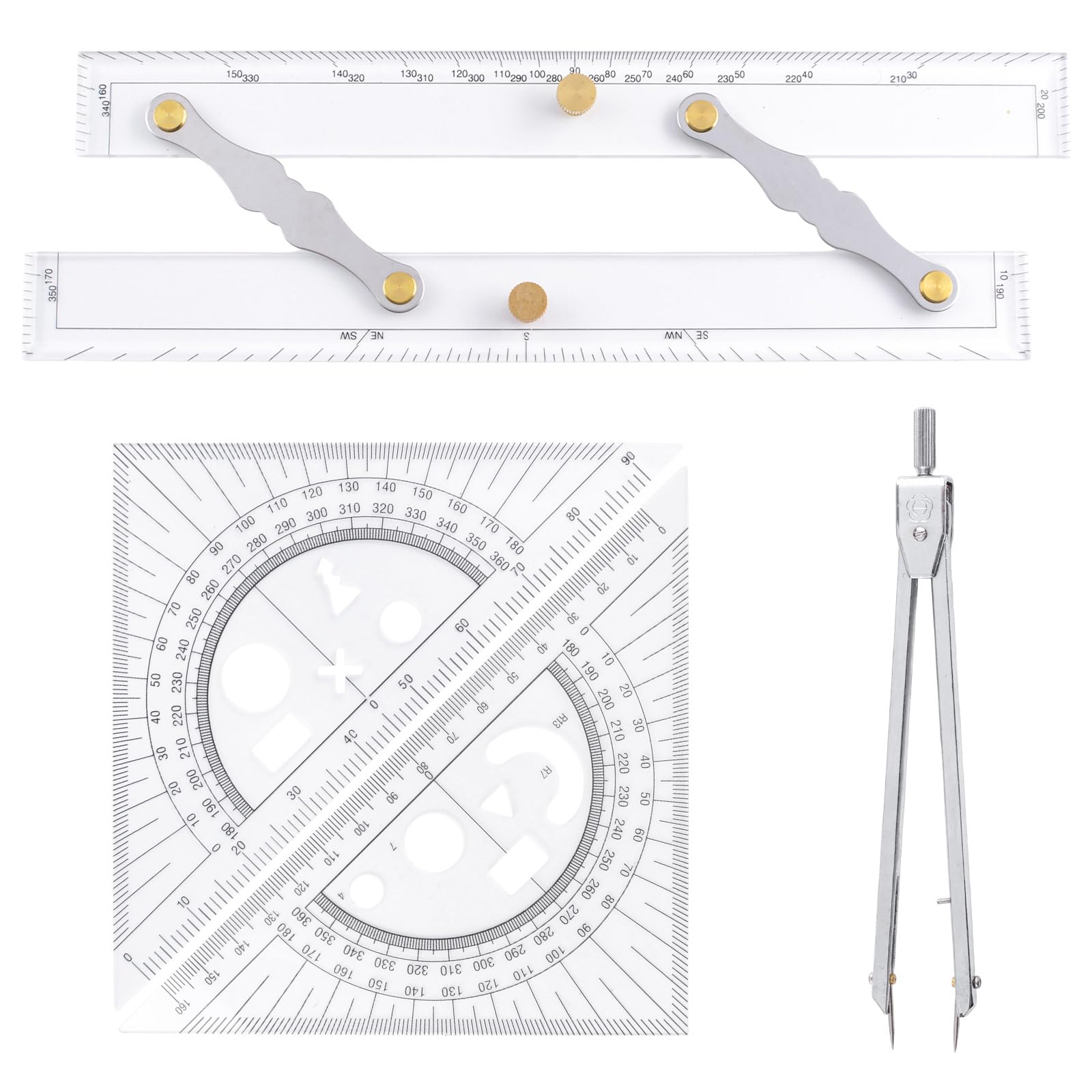 URROMA 4 PCS Parallel Ruler Marine Navigation Tool,Basic Navigation Set with Clear Scales Land Nav Protractor for Boat Ship Drawing Charts
