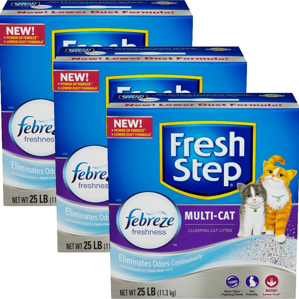 Fresh Step Multi-Cat with Febreze Freshness, Clumping Cat Litter, Scented (25 Pounds - Pack 3)