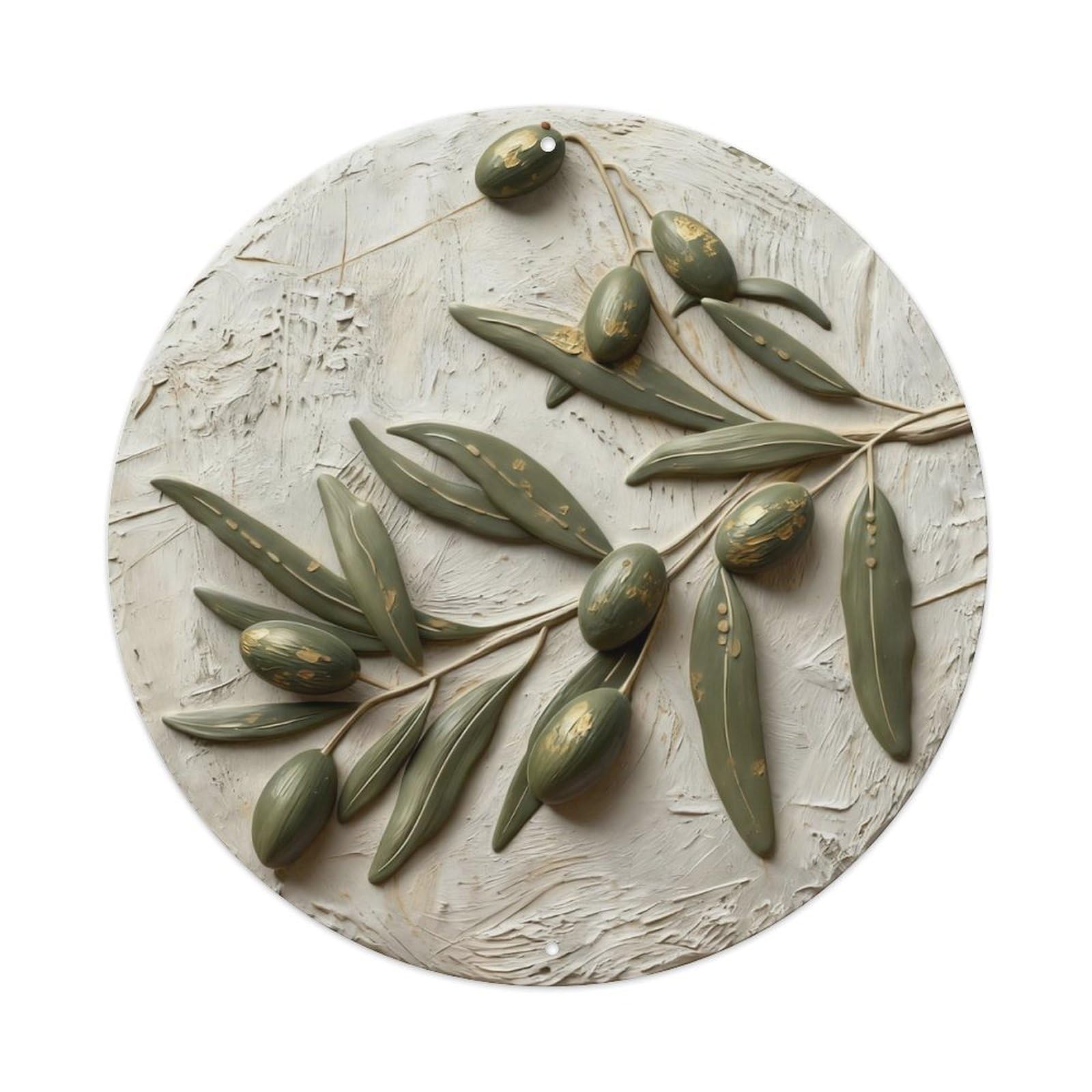 Zlatcbu Vintage Gold Accent Olive Branch Art Metal Tin Sign Retro Wall Art Poster, Decor For Home Living Room Bar Cafe Garage, 8X8 Inch
