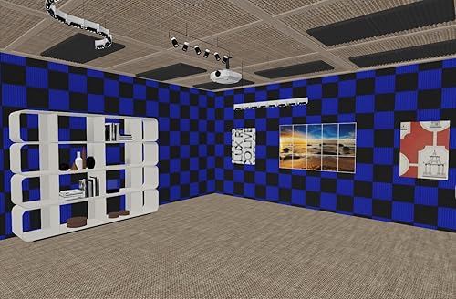 Miniatura 5 de Paquete de 48 paneles acústicos de 12 x 12 x 1 pulgadas, azulejos de cuña de espuma para insonorización de estudio (24 azules + 24 negros)