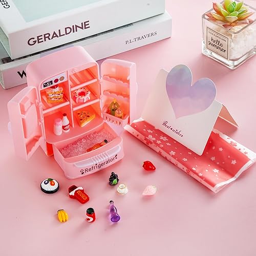 Miniatura 4 de Juego de refrigerador en miniatura de casa de muñecas con cubitos de hielo, frutas, postres, leche y pastel (22 piezas)