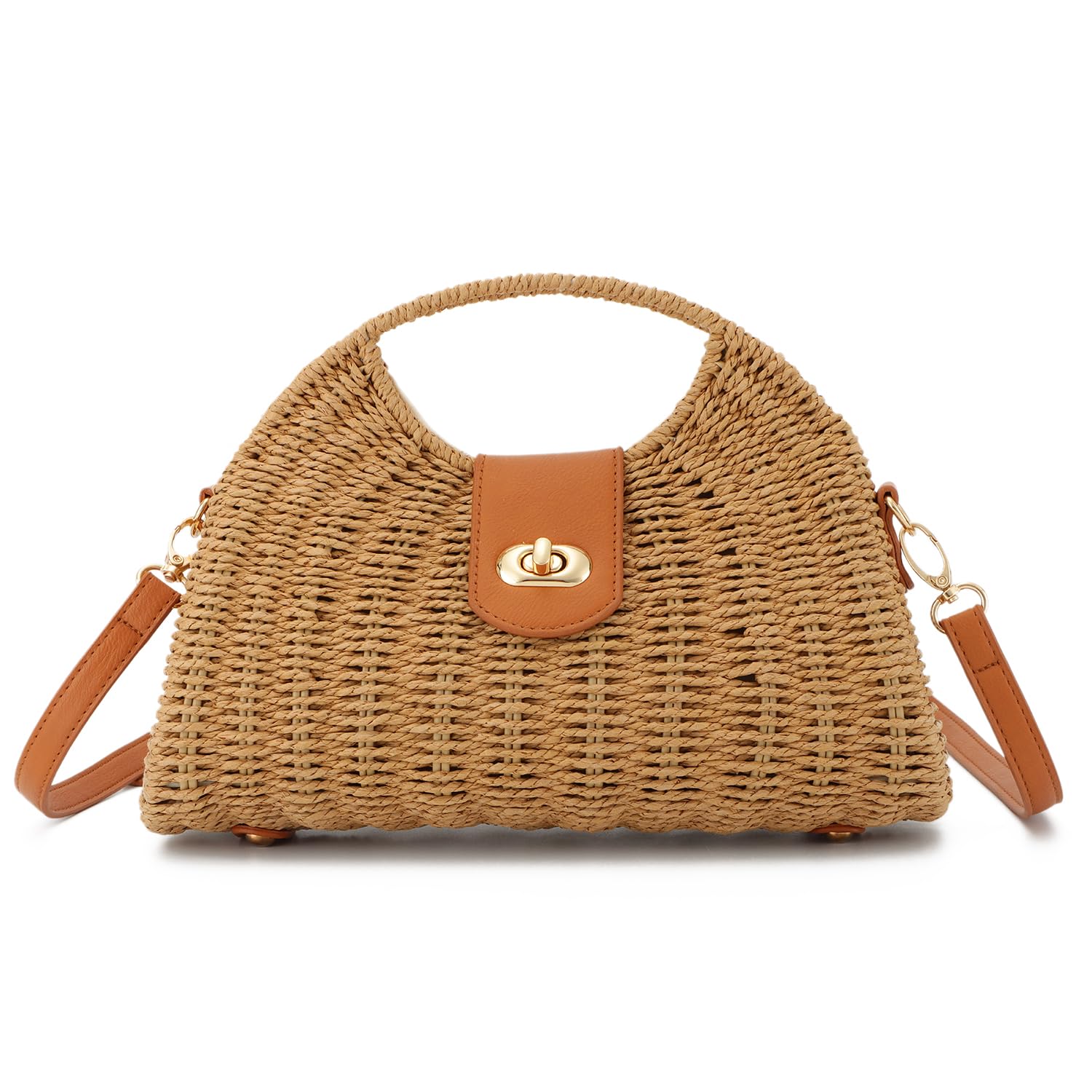 EVEOUT Bolso Bandolera Ratán Mujer Boho Chic Bolsos Cesta Paja Verano Bolsa de Mano Tejido para Playa Vacaciones