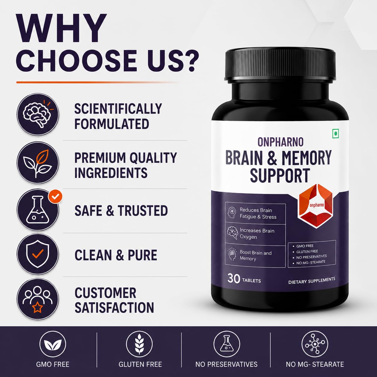 Brain & Memory Support combines L-Theanine, Phosphatidylserine, Alpha GPC Choline, Brahmi, Panax Ginseng, Ginkgo Biloba | Reduces Stress & Improves Mental Performance - 30 Tablets (Pack of 1) — Amazon image 9