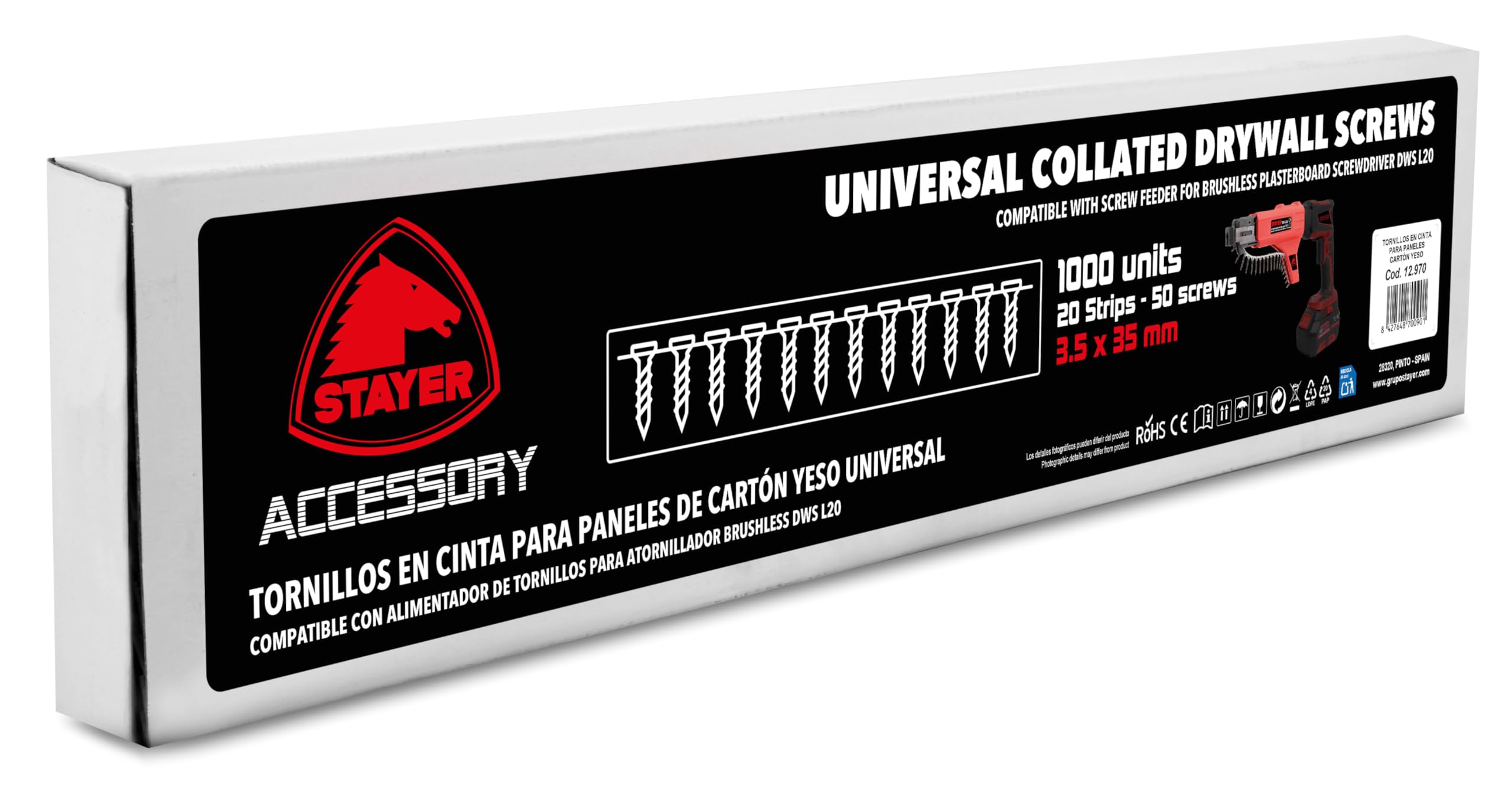 Caja 1000 tornillos 3.5x35 mm. (20 tiras de 50 tornillos)