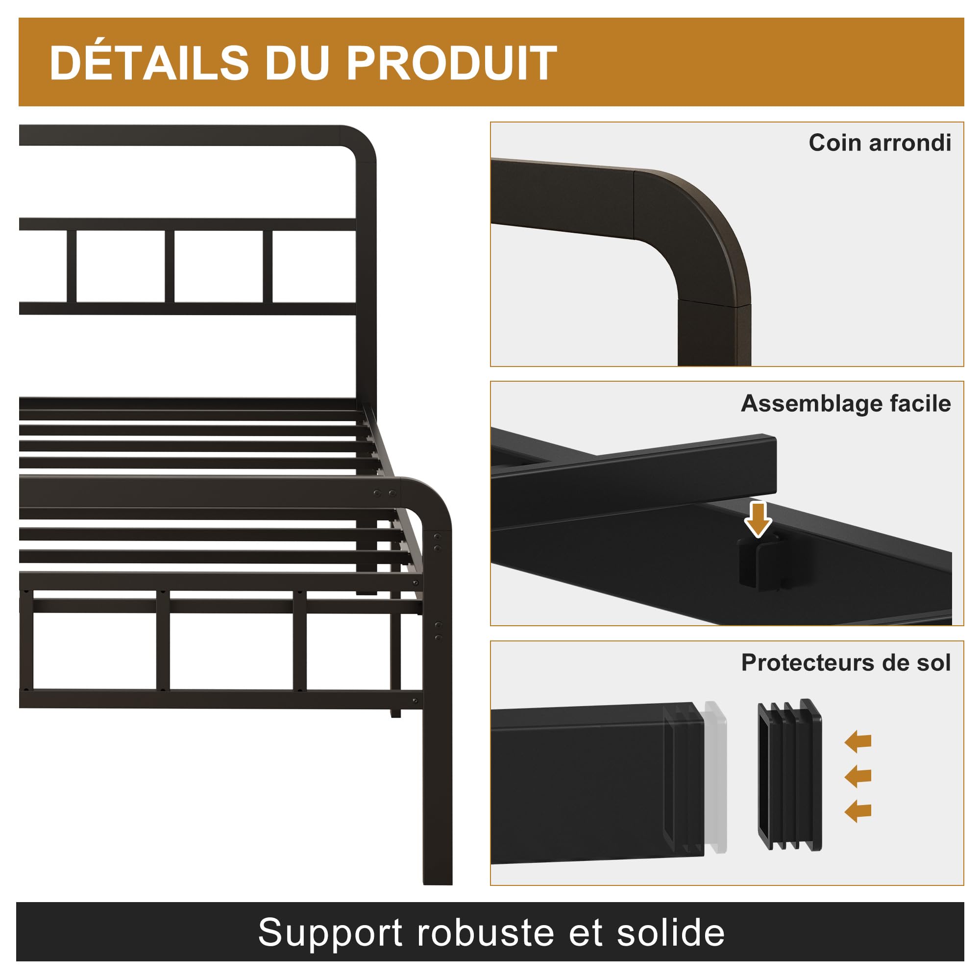 Yicensen Cadre de lit 120 x 190 cm avec Tête et Pied de Lit