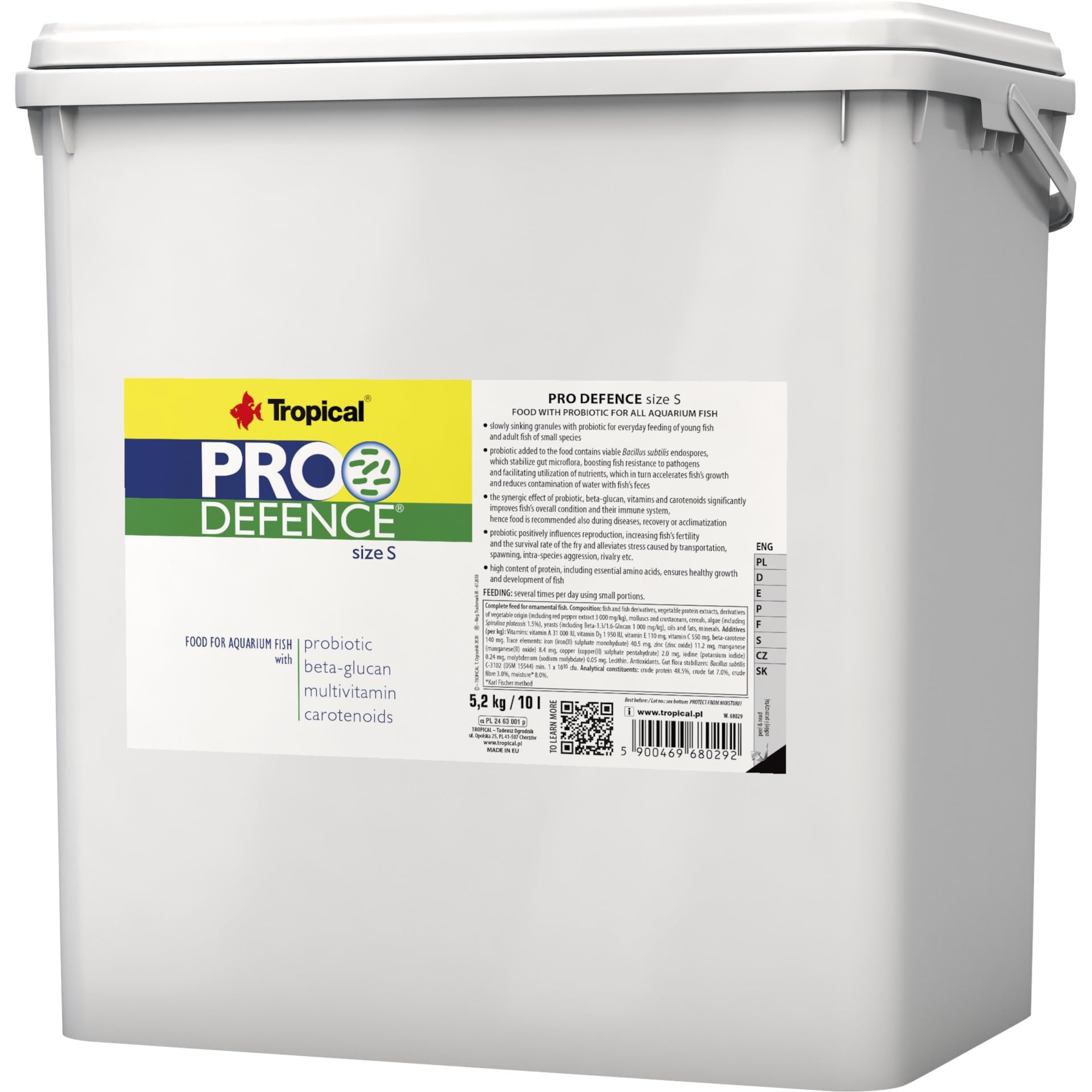 Pokarm z dodatkiem probiotyku dla dorosłych ryb PRO DEFENCE SIZE M (GRANULES) 10L / 4,4kg