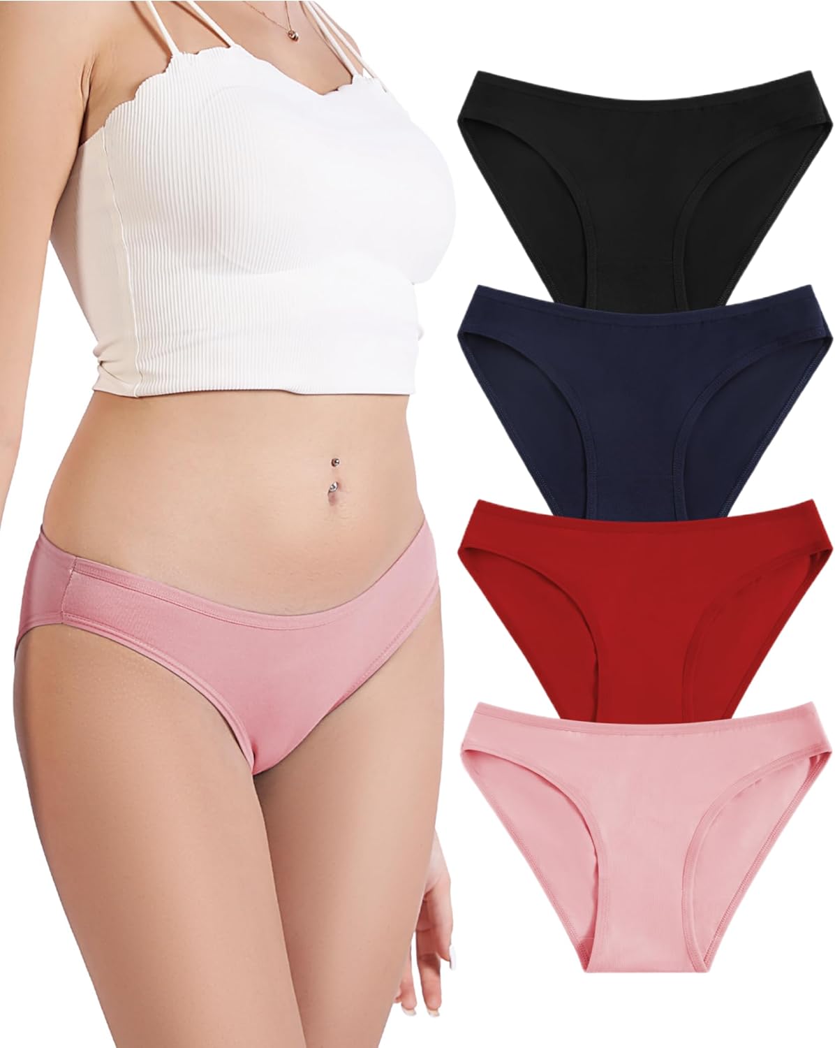 Women's Cotton Bikini Briefs Underwear Packs,Sexy Cheeky Hipster,Stretch Breathable Low Rise Panties for Ladies