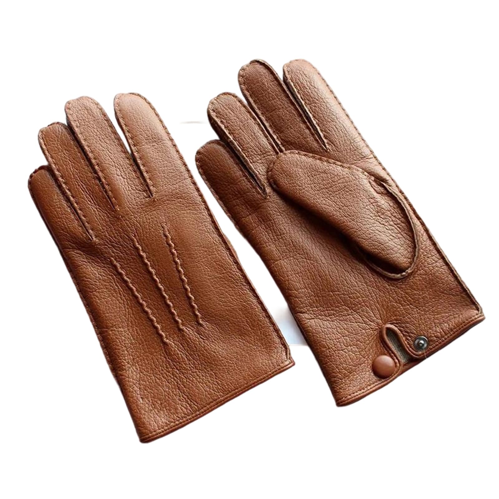 Guantes de piel de ciervo auténtica para hombre, con forro de lana, cálidos, térmicos, para conducir, motociclismo, a la moda