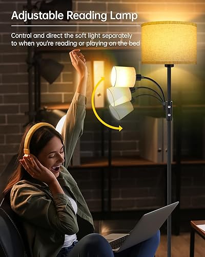 Miniatura 6 de Lámparas de pie para sala de estar, lámpara de pie moderna con lámpara de lectura, lámpara de pie de 62 pulgadas de alto, pantallas beige, lámparas