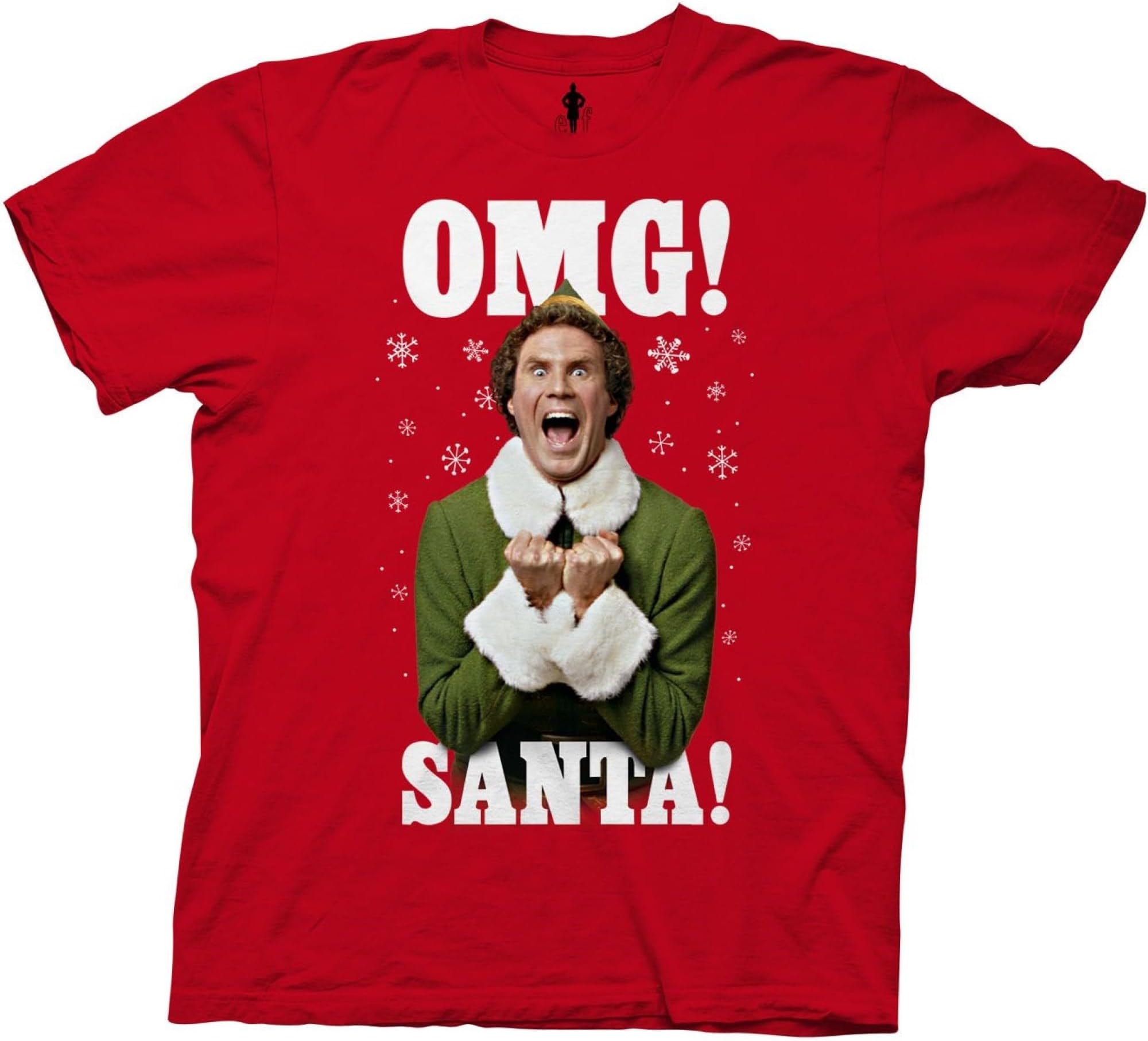 Elf OMG Santa Adult Funny Christmas T-Shirt, Red, S