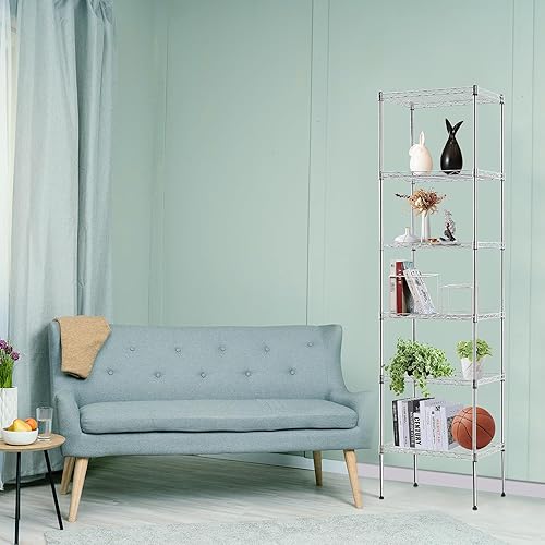 Miniatura 2 de Estantería de alambre de 6 niveles de altura ajustable de metal para despensa, cocina, baño, lavandería, garaje, armario, 17.1 pulgadas de largo x