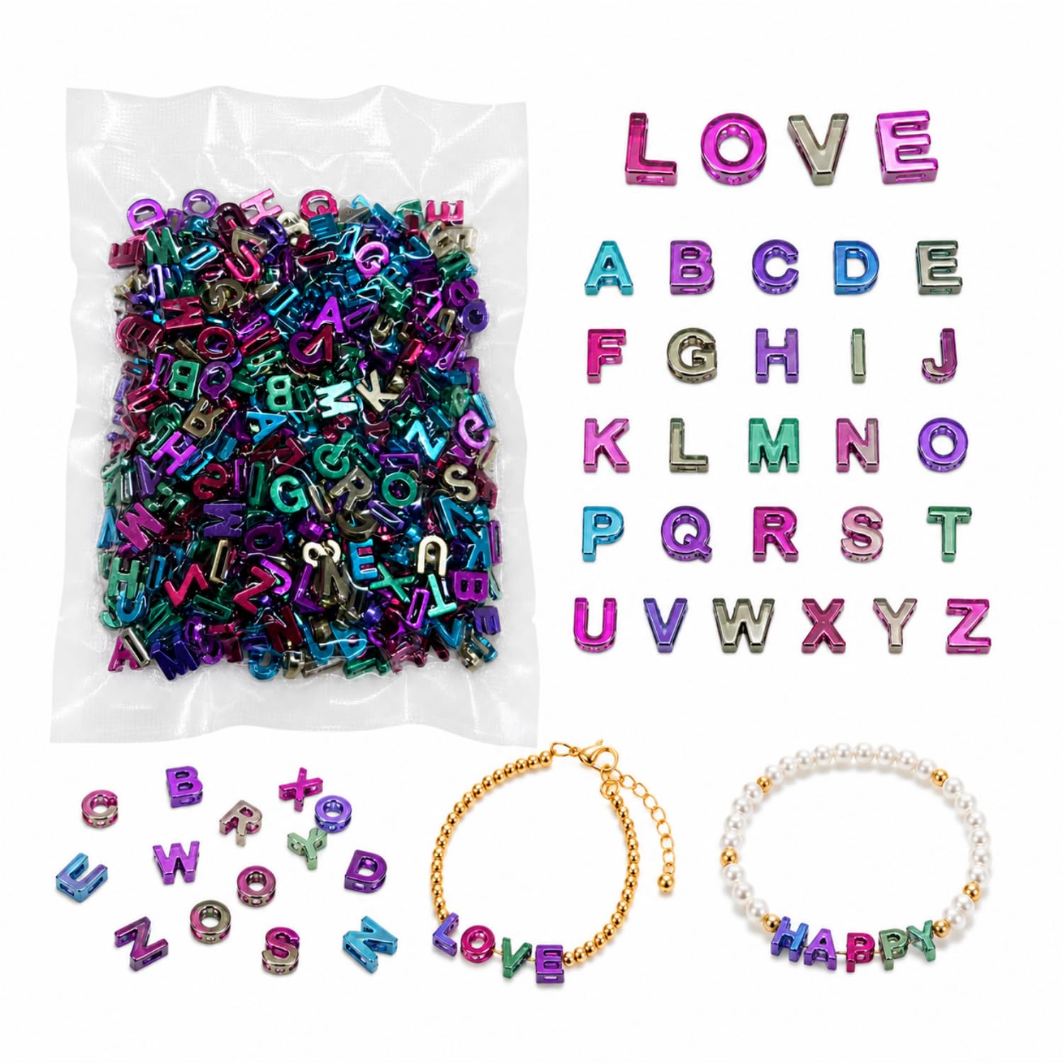 400PCS Large Letter Beads, Colourful 3D A–Z Alphabet Beads — image 1