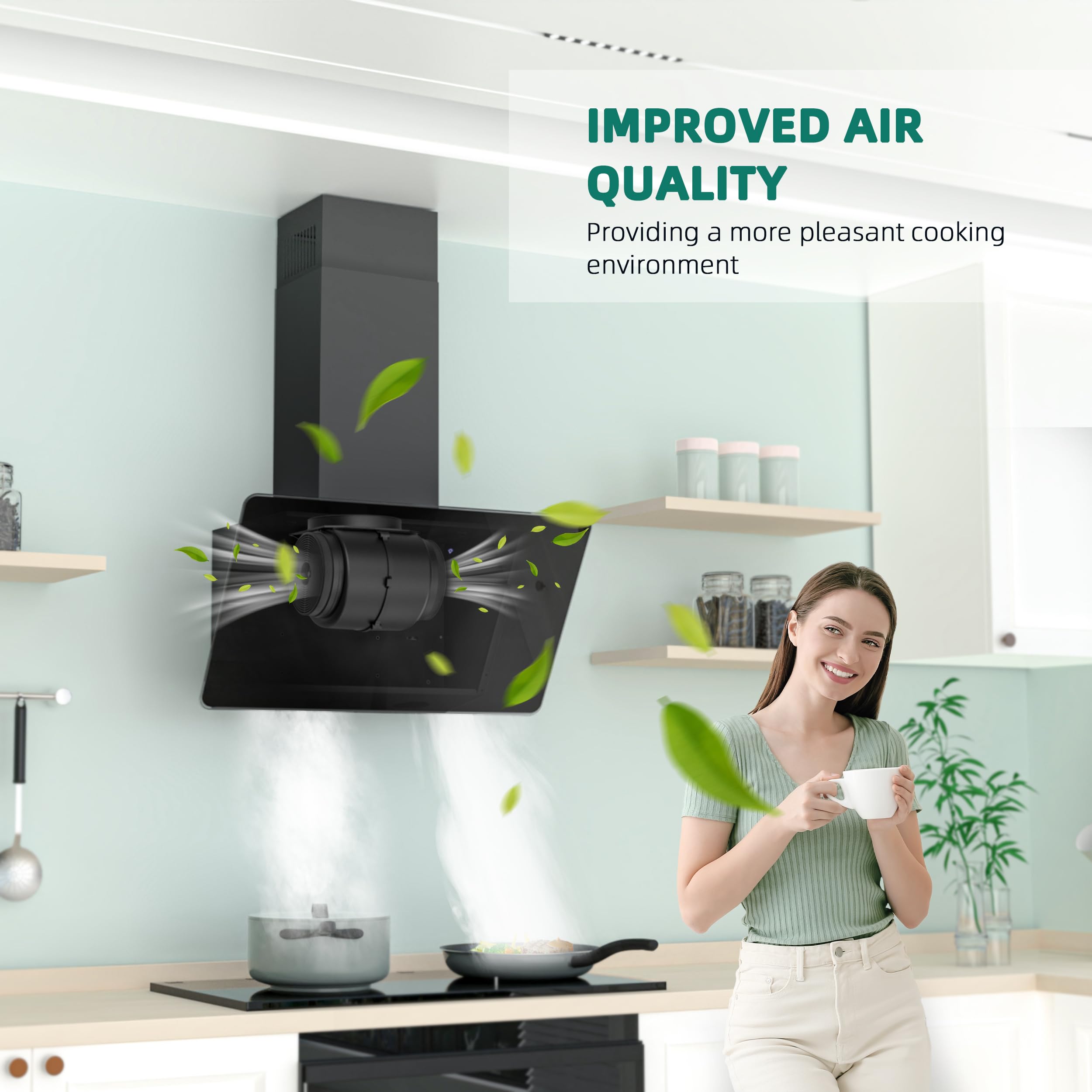 FIREGAS Hotte aspirante 60cm, Hotte aspirante à évacuation/circulation d'air avec Touch Control,LED, Moteur sans balais,silencieuse, Hotte aspirante puissante, Hotte inclinée, efficacité A++
