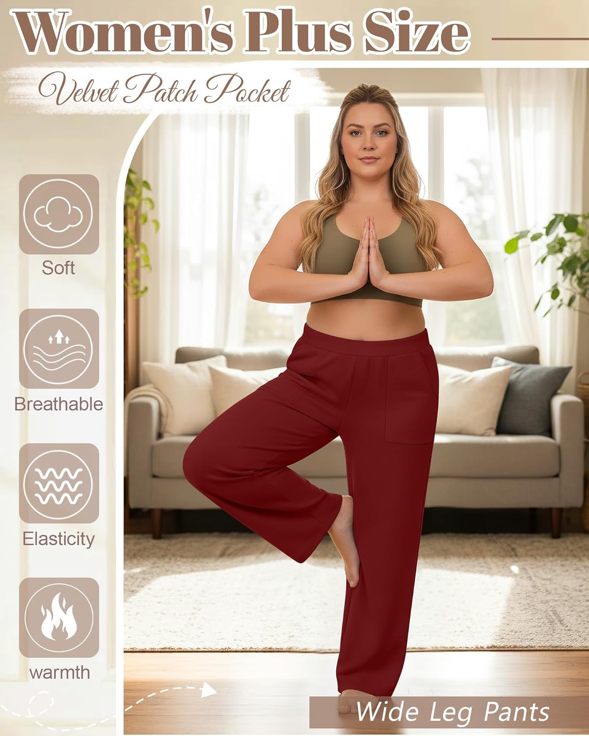 3 Pack Women's Plus Size Fleece Lined Sweatpants, Wide Leg Thermal Winter Pants, Warm Yoga Lounge Joggers - Image 5