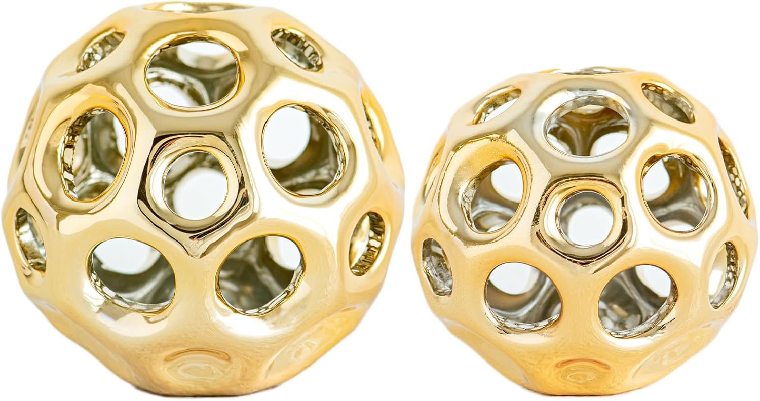 Gold Knot Orbs Decorative Objects, Modern Geometric Balls Centerpieces, Orb Knick Knacks Home Decor, Ceramic Coffee Table Sculptures for Living Room, Bedroom, Office Desktop, Bookshelf (Gold)