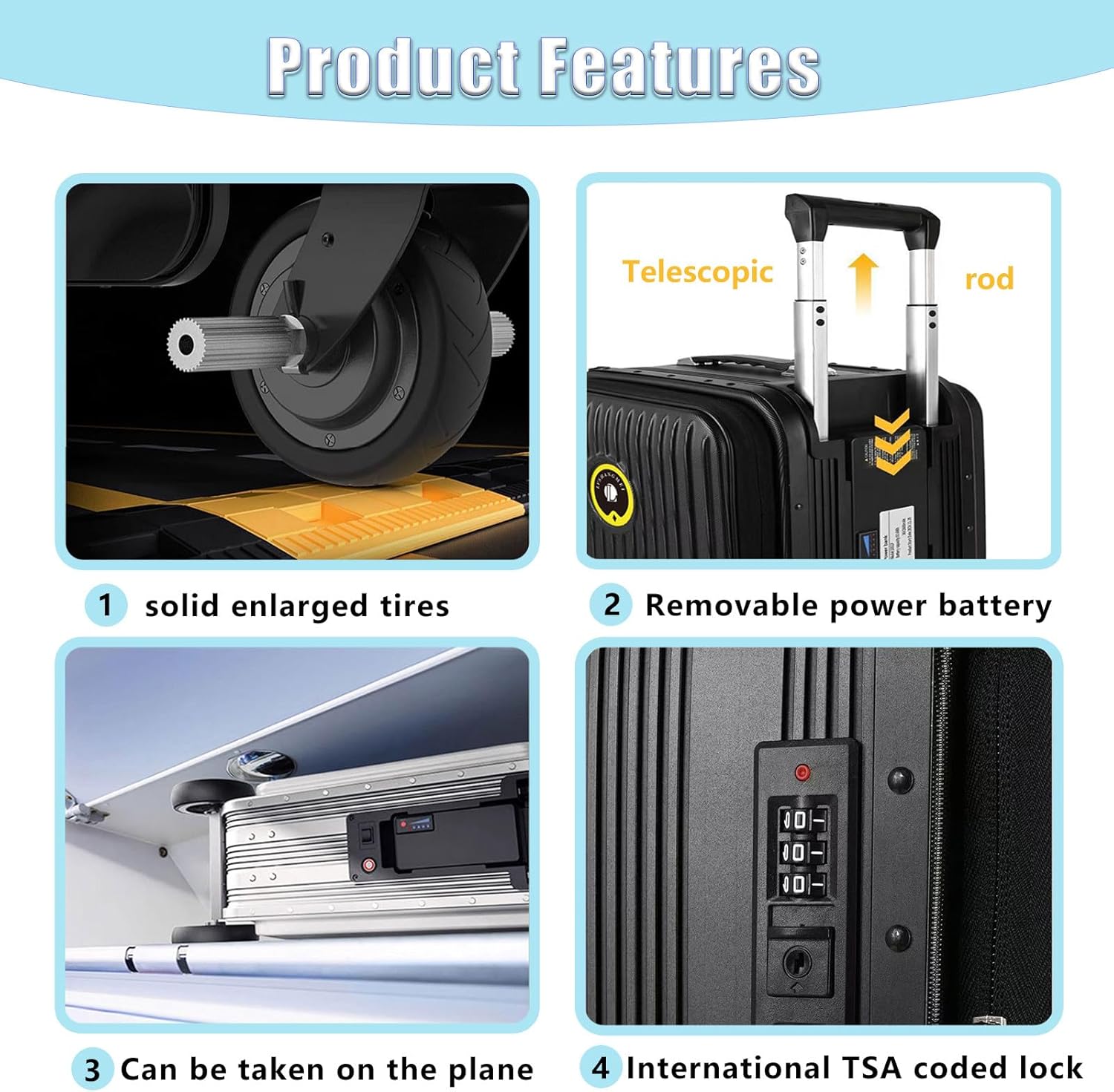 Smart Electric Suitcase, Electric Skateboard Travel Case, Portable Cycling Travel Case with Charging Port, 20-Liter Carry-On Suitcase ReversSilver