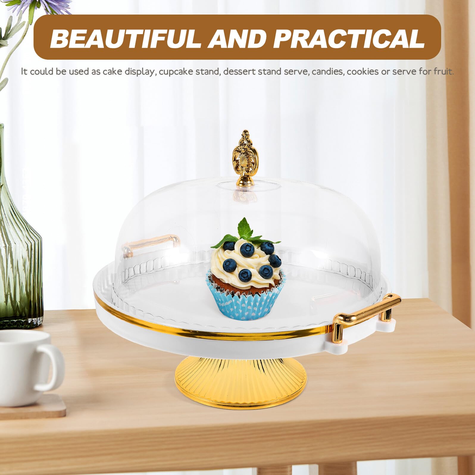 Veemoon Alzata per Torta con Coperchio Set in Ps e Abs, Superficie Liscia Multifunzionale per Dolci e Snack, per Decorazione Casa