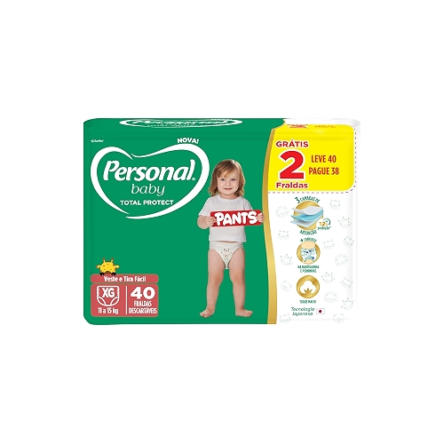 Personal Fralda Baby Total Protect Pants Extra G, 40 Unidades Personal Fralda Baby Total Protect Pants Extra G, 40 Unidades