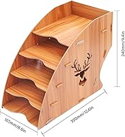 Vista 2 de CHGCRAFT Estante de almacenamiento de facturas de madera con 5 ranuras, organizador de papel de escritorio, soporte de archivos, bandeja