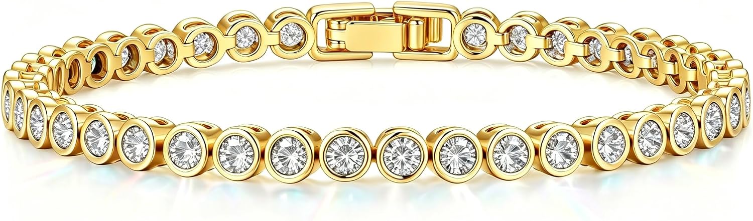 Turandoss 14K Gold Plated Tennis Bracelets for Women, 3mm Cubic Zirconia Bracelets for Women Dainty Classic Trendy Birthday Jewelry Gifts Size 6.5 7 Inch