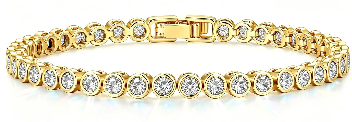 Turandoss 14K Gold Plated Tennis Bracelets for Women, 3mm Cubic Zirconia Bracelets for Women Dainty Classic Trendy Birthday Jewelry Gifts Size 6.5 7 Inch - Image 8