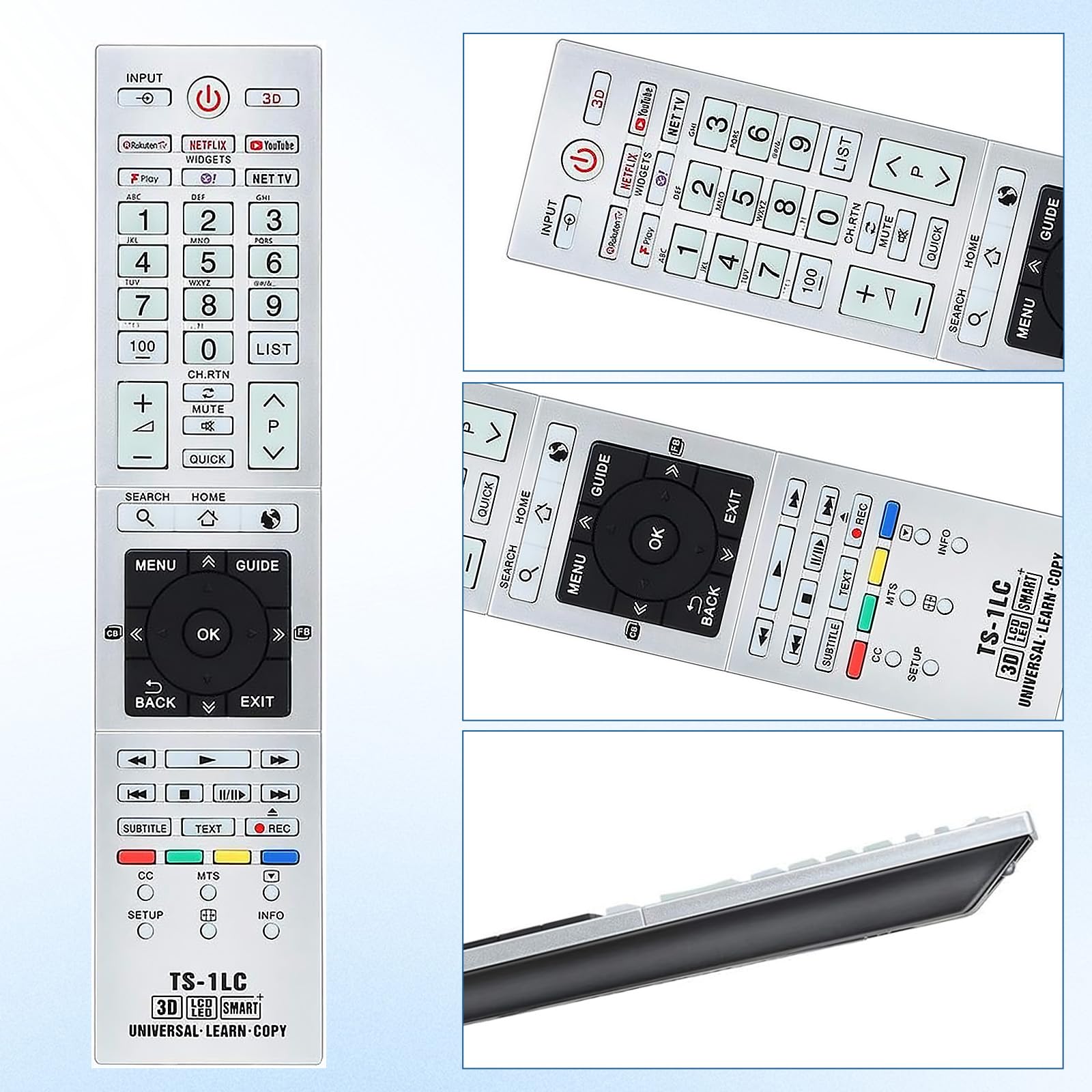 RIVIERA TS-1LC - Telecomando di ricambio universale per tutte le Smart TV Toshiba 3D LCD HDTV 4K LED 19AV615DB 26AV615DB 32AV615DB 37AV616DB 42AV635DB 39L1350U 40L5200U 42RV635DB ecc.
