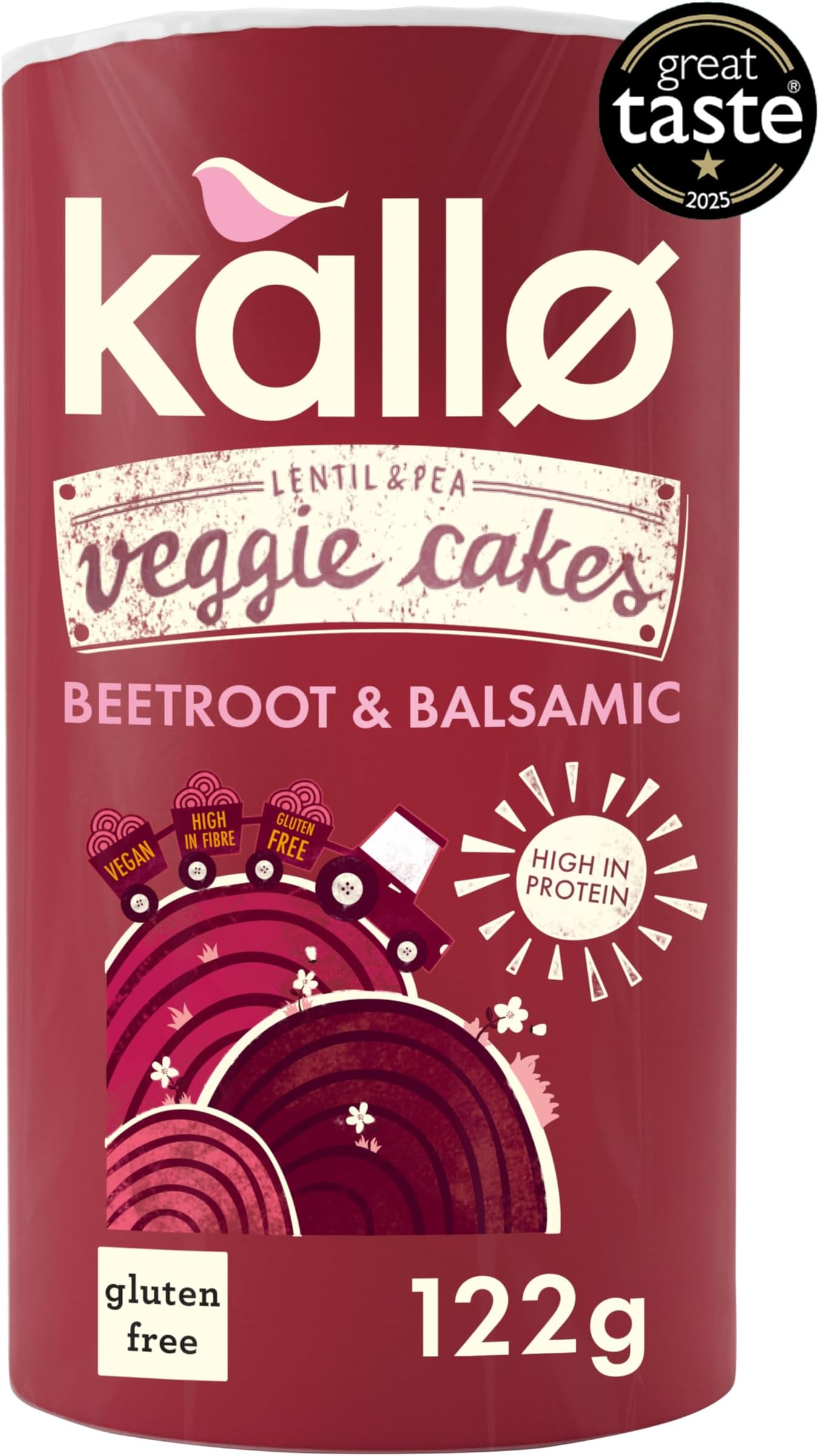 Kallo Beetroot & Balsamic Veggie Cakes, Lentil & Pea Puffed Crackers Made From Plants, High in Protein and Fibre Low Fat Healthy Snacks, Vegan Friendly, Gluten Free, No Artificial Flavours โ 1 x 122g