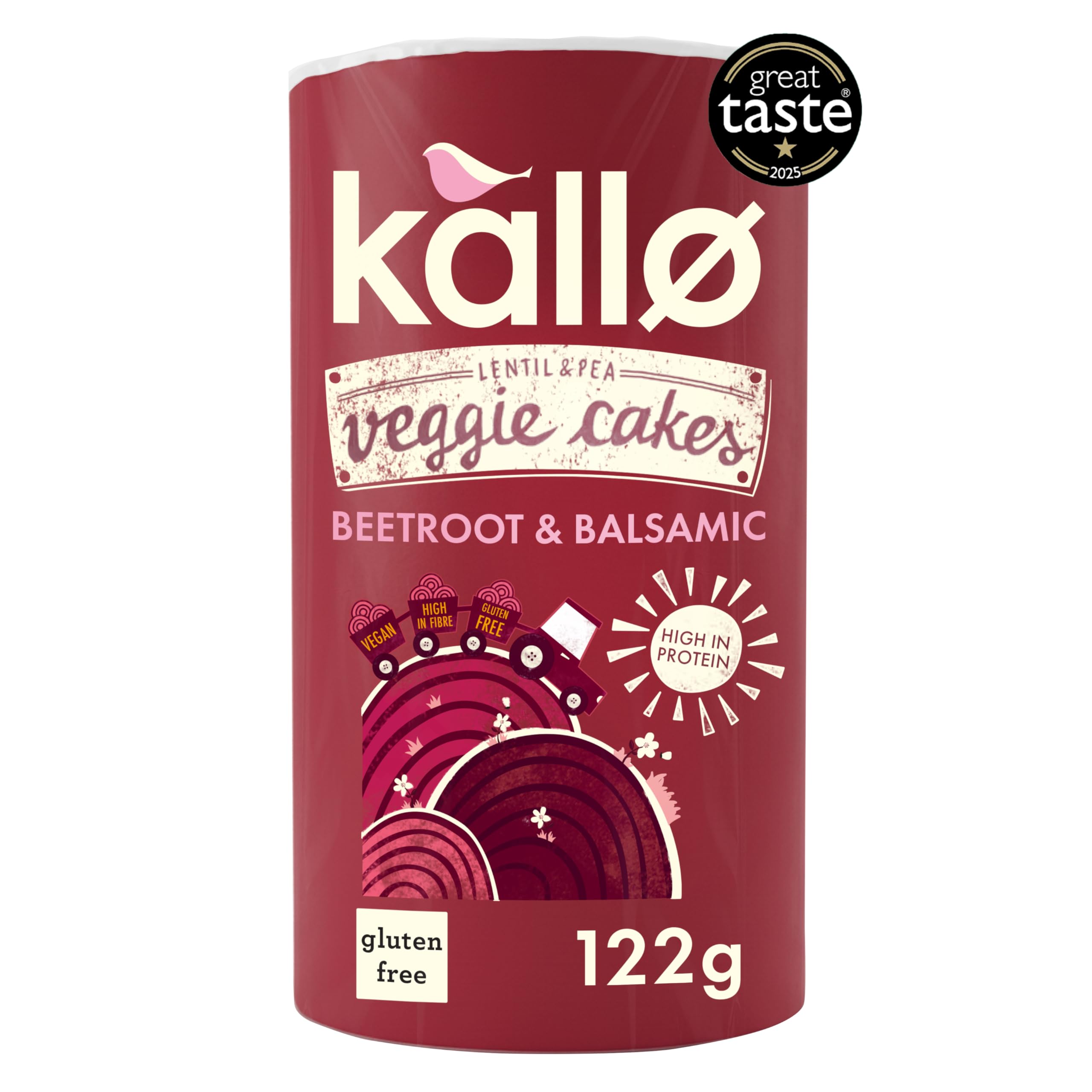 Kallo Beetroot & Balsamic Veggie Cakes, Lentil & Pea Puffed Crackers Made From Plants, High in Protein and Fibre Low Fat Healthy Snacks, Vegan Friendly, Gluten Free, No Artificial Flavours – 1 x 122g