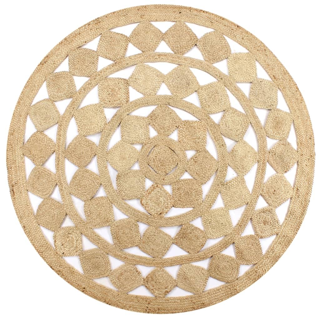 Alfombra de yute tejida a mano de 90 cm de diámetro, color natural, alfombra oriental resistente, pieza moderna para salón, dormitorio, pasillo