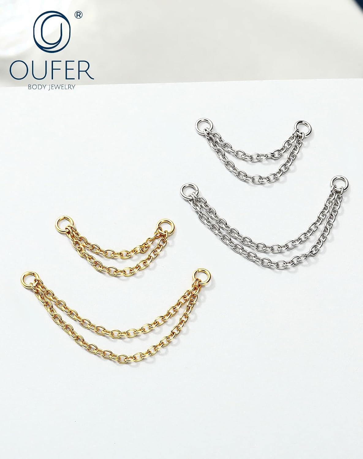 OUFER 316L Stainless Steel Double Layer Nose Chain,Convertible Piercing Connector Chain for Nose, Ear, Helix, Lip, Nipple & Septum, Hypoallergenic Piercing Jewelry for Women Men