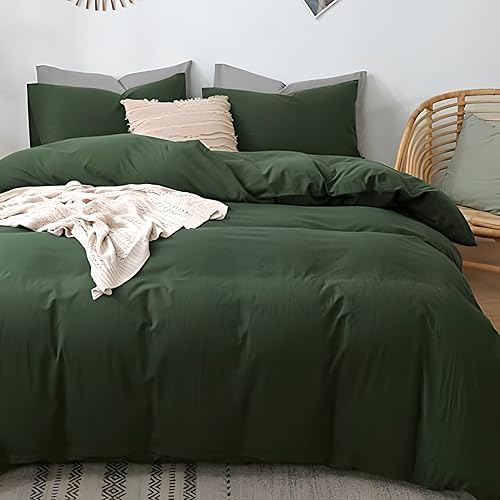 Miniatura 4 de INDACORIFY Juego de funda de edredón de algodón verde bosque, lavado a la piedra, funda de edredón de algodón suave Donna funda de edredón para cama