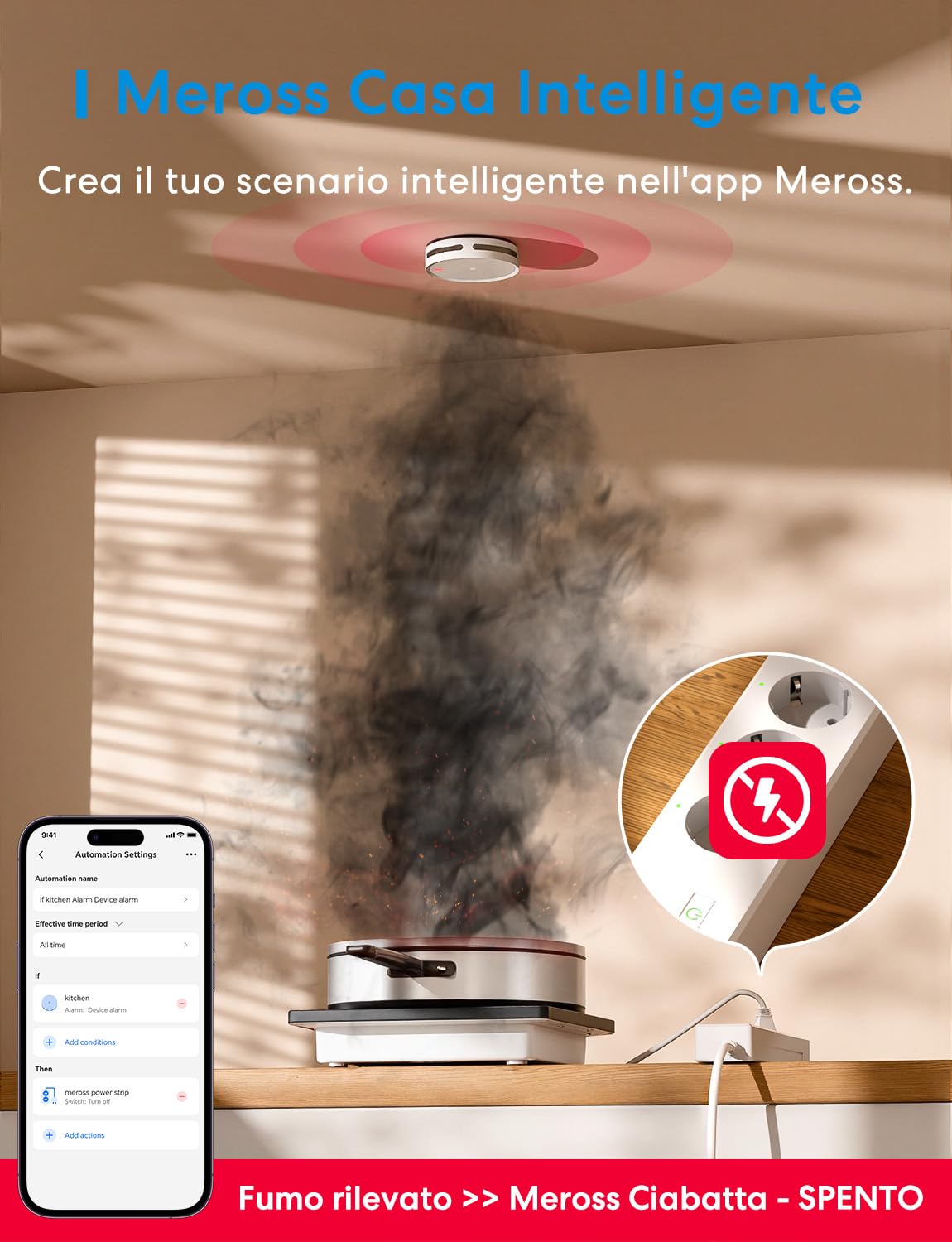 Meross Matter Rilevatore di Fumo WiFi connesso, Allarme Antincendio Intelligente con Doppio Sensore Ottico, Rilevatore di Fumi con Avviso APP, Rete 0,8 mm, 33 mm, con Hub MSH450, 3 Pezzi