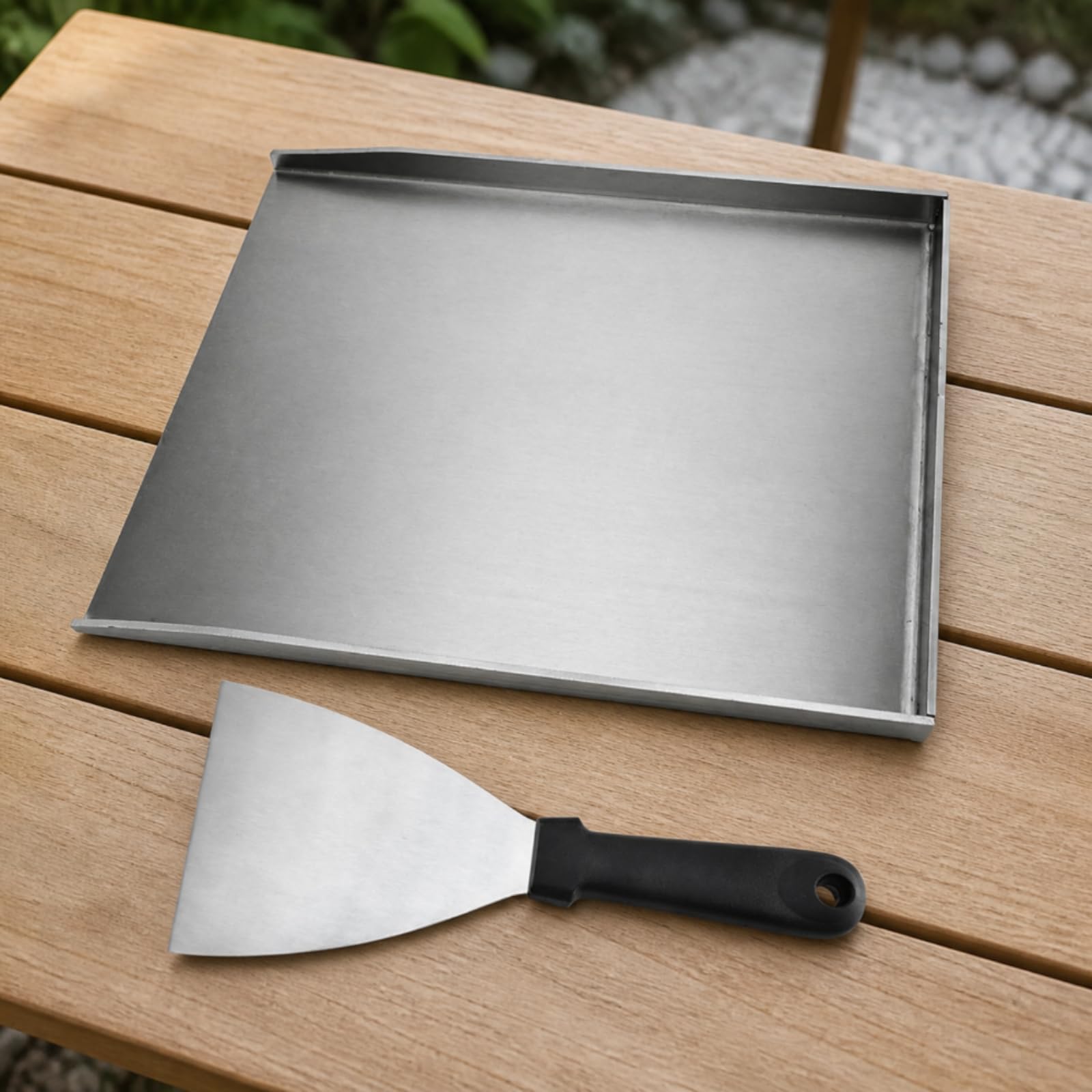 Plancha Rectangular Acero Inoxidable Resisn Plancha con Paleta Incluida Universal Sartén Griddle Acero Inoxidable para Acampada