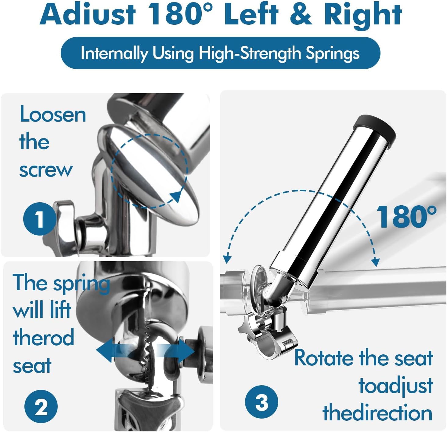 Fishing Rod Holder for Boat ,Stainless Steel 316 Rail Mount Clamp Fishing Rod Holders Marine Grade 360 Degree Adjustable Fishing Rod Holder