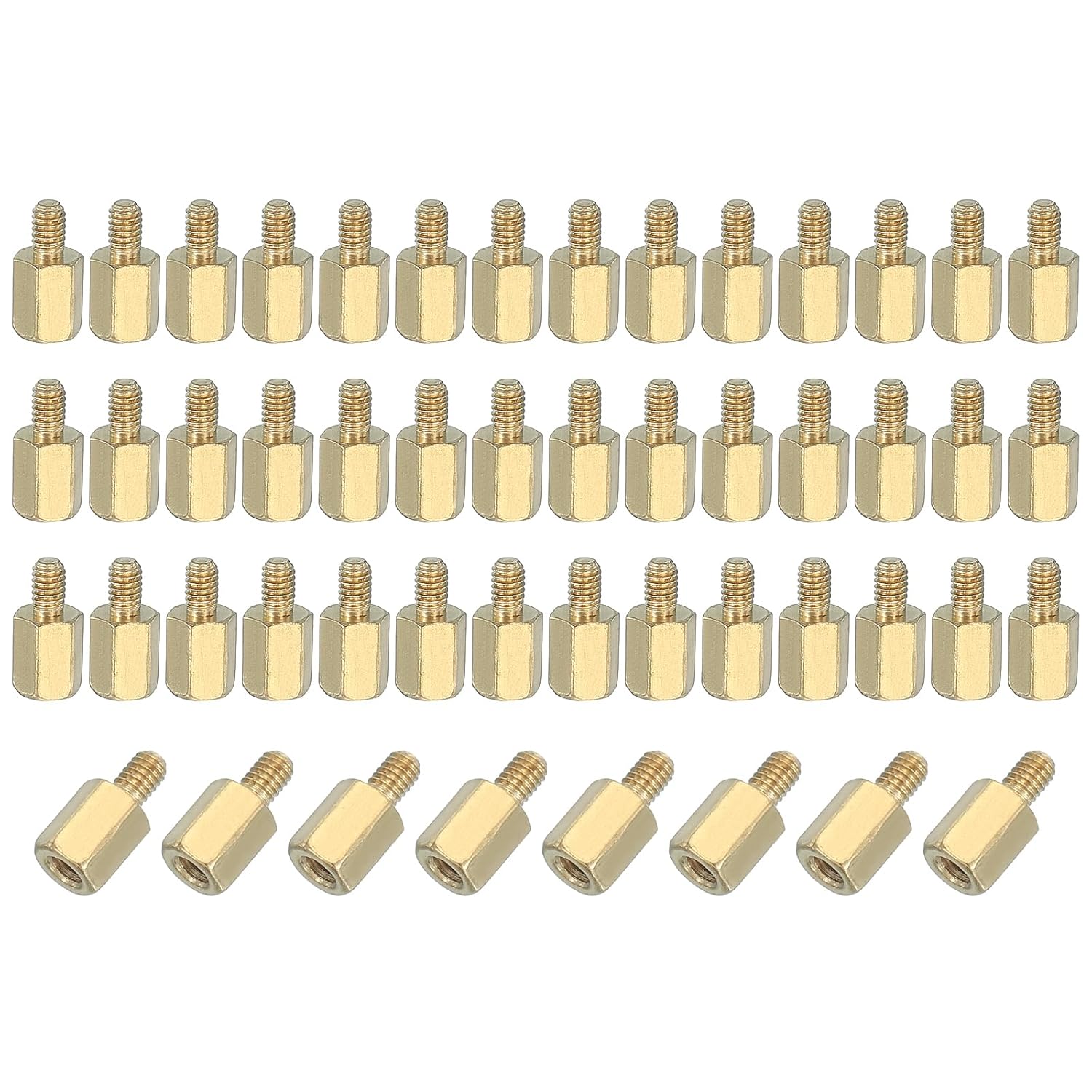 PATIKIL M2.5 x 6+4 mm Female Thread Hex Brass PCB Standoff, 50 Pcs for FPV Drone Quadcopter PCB Motherboard Steel Screw Nut Set Computer Electrical, Gold