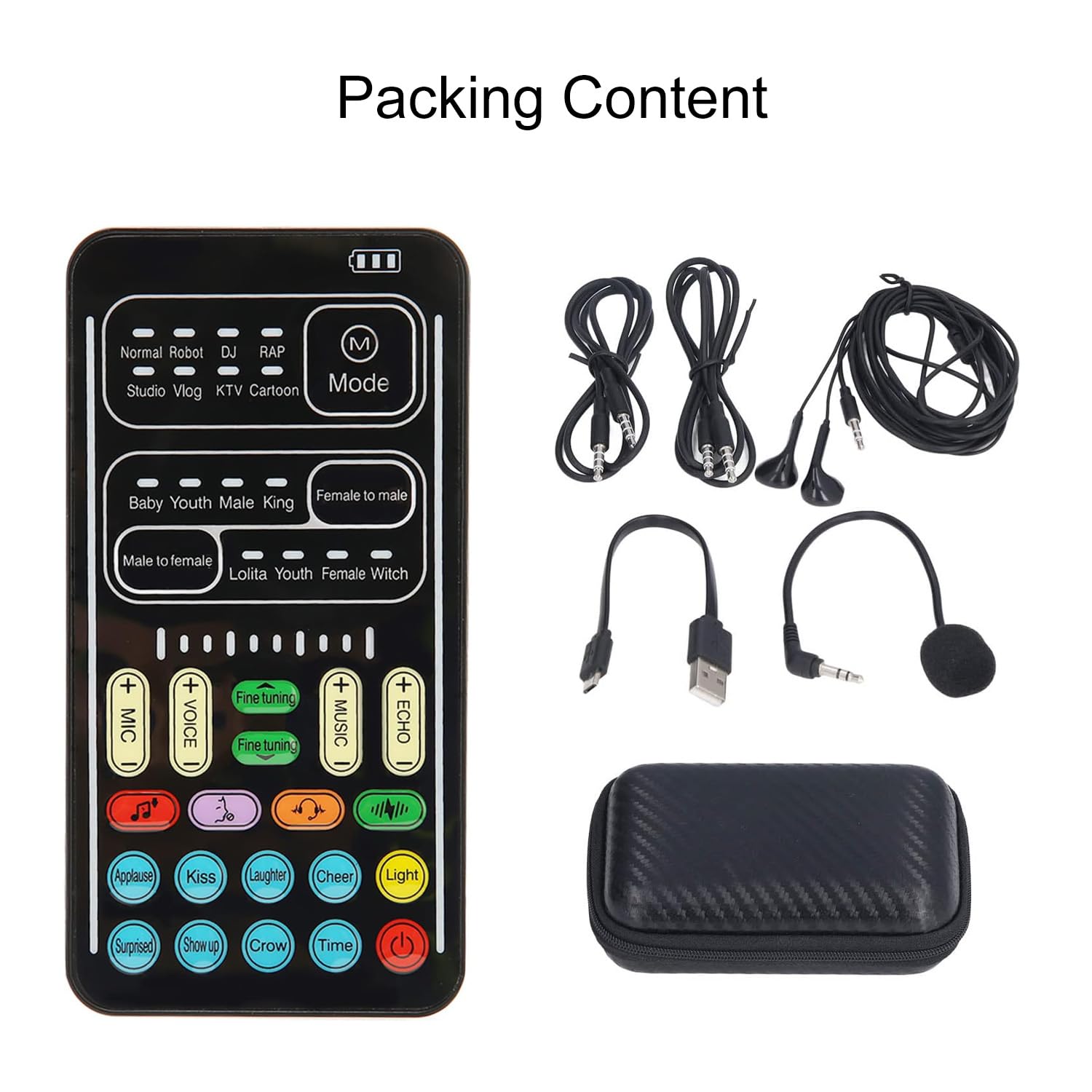 Mini Cambiador de Voz, Tarjeta de Sonido Multifuncional con 8 Diferentes Efectos de Cambio de Sonido Luces Frías Pantalla de Encendido Pequeño para PS4 PC Ordenadores Teléfono Móvil