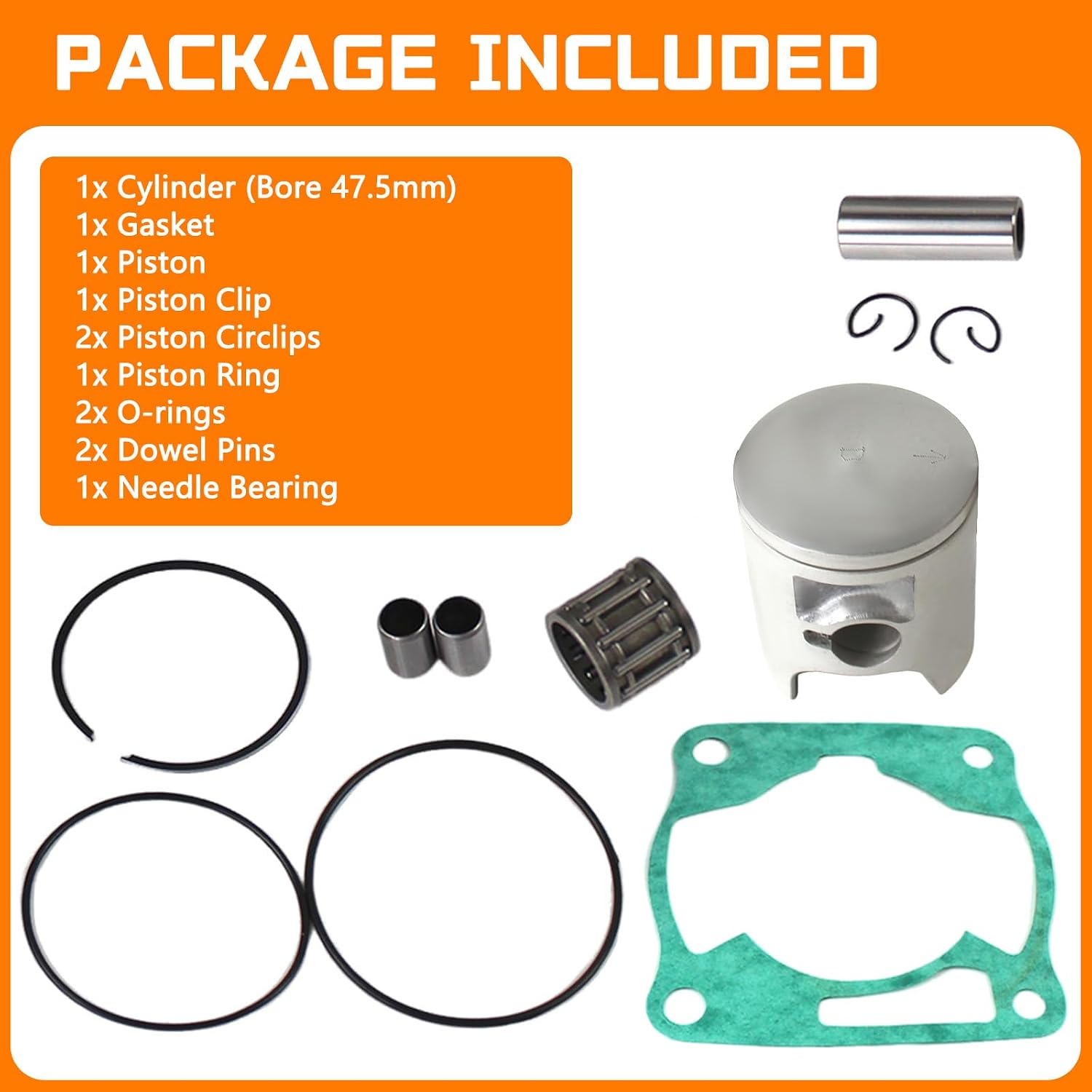 Cylinder Piston Gasket Top End Kit Bore 47.5mm Compatible with Yamaha YZ85 2002-2018 YZ80 1993-2001 After-Market Parts