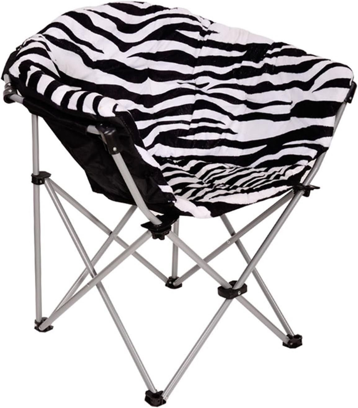 ECOLINEAR Folding Saucer Moon Chair Short Plush Faux Fur Padded Club Seat (Zebra)
