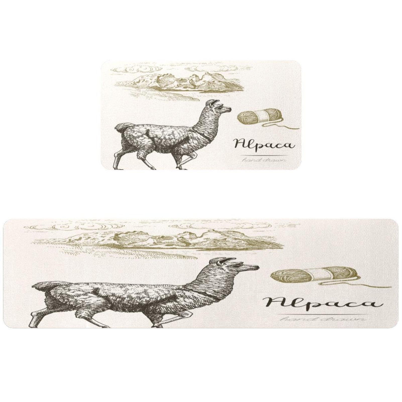 Tapis de cuisine lavable contre les taches de sol motif alpaga et lama
