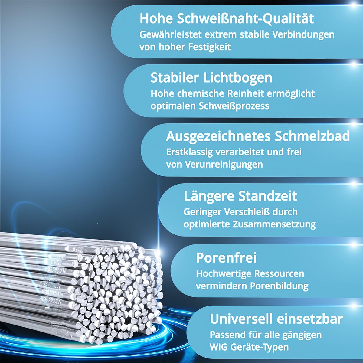 STAHLWERK WIG Schweißstäbe Aluminium Ø 2,4 x 500 mm ER4043Si5 – 2 kg Schweißzusatz, korrosionsbeständig, universell einsetzbar, zum Schweißen von Aluminium und Aluminium Gus, inkl. Aufbewahrungsbox