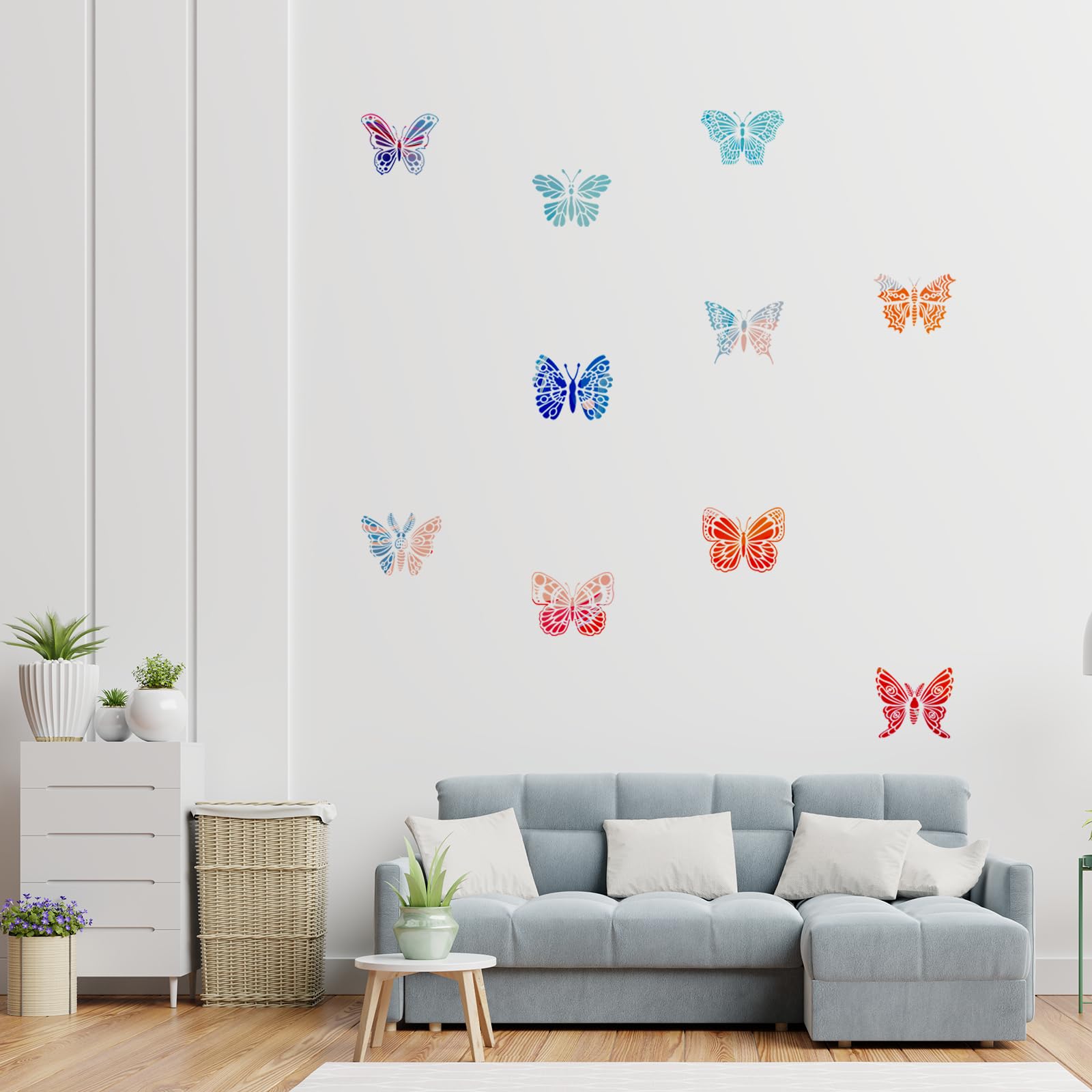 Plantillas de mariposa para pintar, 20 unidades, plantillas reutilizables de resorte de 6 pulgadas para manualidades, tela, muebles de madera, suelos, pared, decoración del hogar