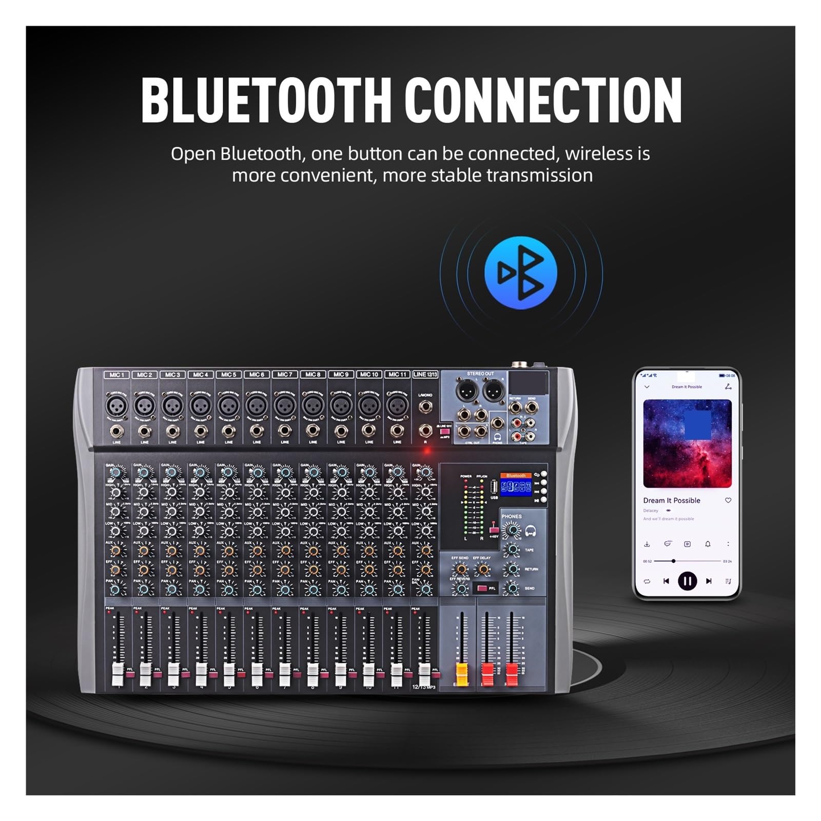 Mixer Audio Professionale Con Console DJ USB Bluetooth For Karaoke, Studio, Feste, Bar DJ