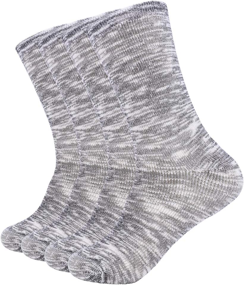 Enerwear 4 Pack Women's Merino Wool Outdoor Hiking Trail Crew Sock (US 9-11, Black Pattern)