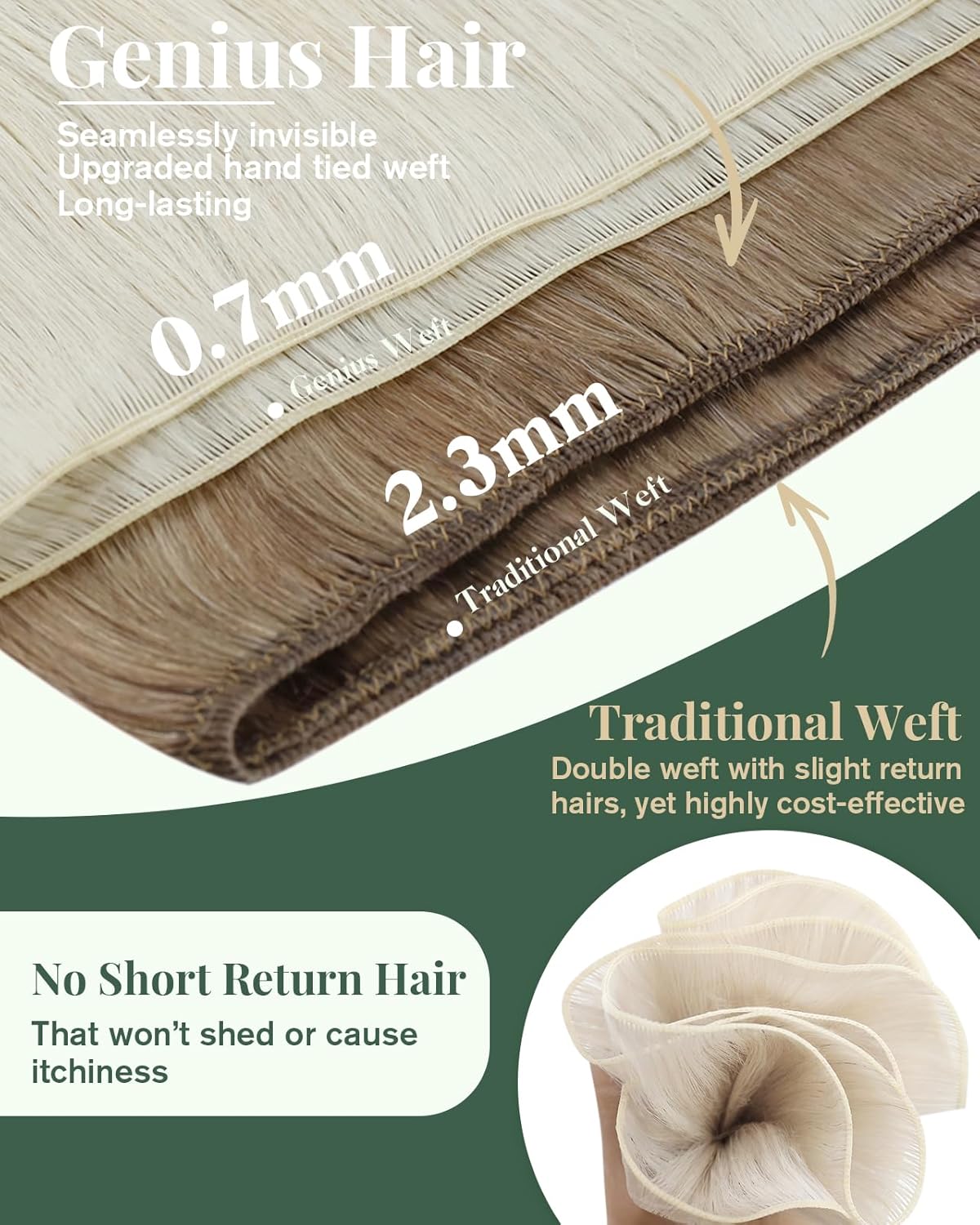 Ugeat Genius Weft Hair Extensions Human Hair Platinum Blonde Sew in Hair Extensions Platinum Blonde Hand Tied Hair Extension Genius Weft Natural Looking Breathable 16 Inch 60g